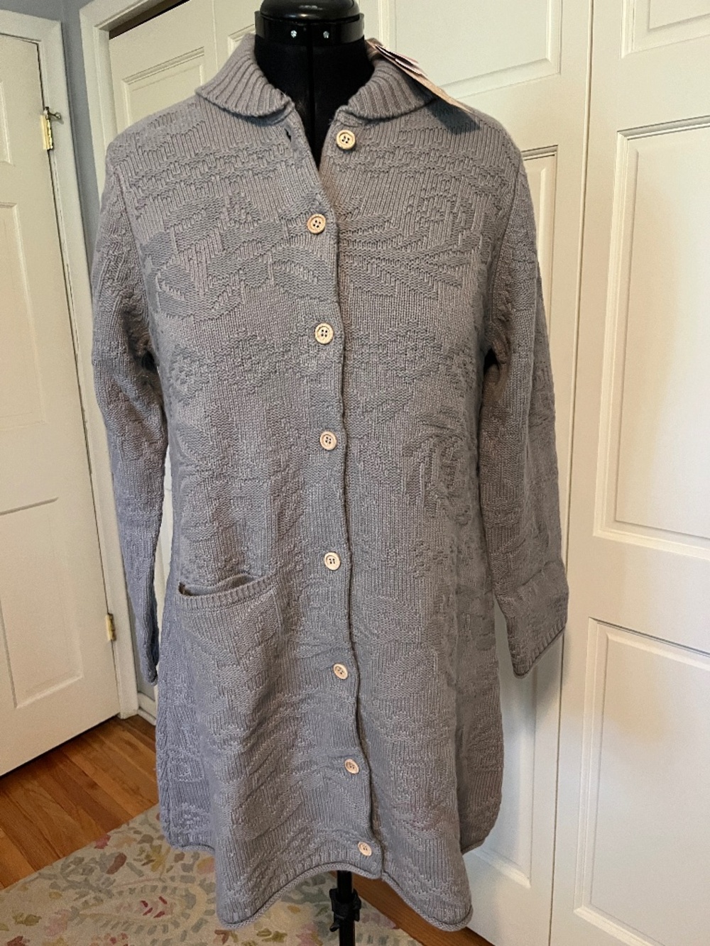 100% Wool Gudrun Sjoden Nova Scotia Grey Long Cardigan Buttons Size M NWT!